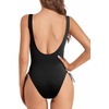 Tempt Me Women Sexy Lace Up One Piece Swimsuit Deep Plunge V Neck High Cut Bathing Suits(Black-1)