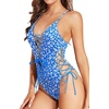 Tempt Me Women Sexy Lace Up One Piece Swimsuit Deep Plunge V Neck High Cut Bathing Suits(Blue Floral)