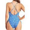 Tempt Me Women Sexy Lace Up One Piece Swimsuit Deep Plunge V Neck High Cut Bathing Suits(Blue Floral)