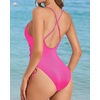 Tempt Me Women Sexy Lace Up One Piece Swimsuit Deep Plunge V Neck High Cut Bathing Suits(Hot Pink)