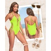 Tempt Me Women Sexy Lace Up One Piece Swimsuit Deep Plunge V Neck High Cut Bathing Suits(Neon Green)