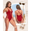 Tempt Me Women Sexy Lace Up One Piece Swimsuit Deep Plunge V Neck High Cut Bathing Suits(Red)