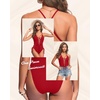 Tempt Me Women Sexy Lace Up One Piece Swimsuit Deep Plunge V Neck High Cut Bathing Suits(Red)