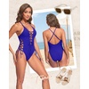 Tempt Me Women Sexy Lace Up One Piece Swimsuit Deep Plunge V Neck High Cut Bathing Suits(Royal Blue)