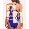 Tempt Me Women Sexy Lace Up One Piece Swimsuit Deep Plunge V Neck High Cut Bathing Suits(Royal Blue)