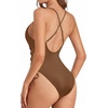 Tempt Me Women Sexy Lace Up One Piece Swimsuit Deep Plunge V Neck High Cut Bathing Suits(Solid Brown)