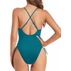 Tempt Me Women Sexy Lace Up One Piece Swimsuit Deep Plunge V Neck High Cut Bathing Suits(Teal)