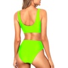 Tempt Me Women Sporty Bikini Set Two Piece High Waisted Swimsuit Athletic Scoop Neck Bathing Suit(Neon Green)