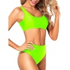 Tempt Me Women Sporty Bikini Set Two Piece High Waisted Swimsuit Athletic Scoop Neck Bathing Suit(Neon Green)