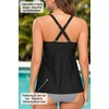 Tempt Me Women Tankini Top Only Flowy Swim Tops V Neck Bathing Suit Top(Black)