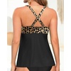 Tempt Me Women Tankini Top Only Flowy Swim Tops V Neck Bathing Suit Top(Black Leopard)