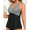 Tempt Me Women Tankini Top Only Flowy Swim Tops V Neck Bathing Suit Top(Black Stripe)