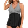 Tempt Me Women Tankini Top Only Flowy Swim Tops V Neck Bathing Suit Top(Black Stripe)