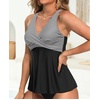 Tempt Me Women Tankini Top Only Flowy Swim Tops V Neck Bathing Suit Top(Black Stripe)