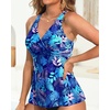 Tempt Me Women Tankini Top Only Flowy Swim Tops V Neck Bathing Suit Top(Blue Leaves)