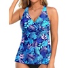 Tempt Me Women Tankini Top Only Flowy Swim Tops V Neck Bathing Suit Top(Blue Leaves)