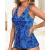 Tempt Me Women Tankini Top Only Flowy Swim Tops V Neck Bathing Suit Top(Blue Paisley)
