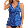 Tempt Me Women Tankini Top Only Flowy Swim Tops V Neck Bathing Suit Top(Blue Paisley)