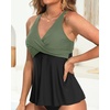 Tempt Me Women Tankini Top Only Flowy Swim Tops V Neck Bathing Suit Top(Olive Green and Black)