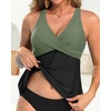 Tempt Me Women Tankini Top Only Flowy Swim Tops V Neck Bathing Suit Top(Olive Green and Black)