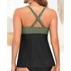 Tempt Me Women Tankini Top Only Flowy Swim Tops V Neck Bathing Suit Top(Olive Green and Black)