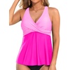 Tempt Me Women Tankini Top Only Flowy Swim Tops V Neck Bathing Suit Top(Pink)