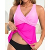 Tempt Me Women Tankini Top Only Flowy Swim Tops V Neck Bathing Suit Top(Pink)