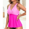 Tempt Me Women Tankini Top Only Flowy Swim Tops V Neck Bathing Suit Top(Pink)