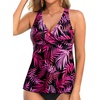 Tempt Me Women Tankini Top Only Flowy Swim Tops V Neck Bathing Suit Top(Pink Leaves)