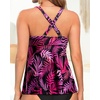 Tempt Me Women Tankini Top Only Flowy Swim Tops V Neck Bathing Suit Top(Pink Leaves)