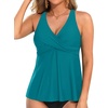 Tempt Me Women Tankini Top Only Flowy Swim Tops V Neck Bathing Suit Top(Teal)
