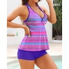 Tempt Me Women Two Piece Tankini Swimsuit Racerback Bathing Suits Tops with Shorts High Waisted(Purple Geometric)