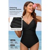 Tempt Me Womens One Piece Swimsuit – Tummy Control Bathing Suit V Neck Metal Twist Front 2025 Swimwear Black XXL