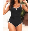 Tempt Me Womens One Piece Swimsuit – Tummy Control Bathing Suit V Wired Ribbed Full Coverage 2026 Swimwear(Black and White)