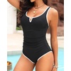Tempt Me Womens One Piece Swimsuit – Tummy Control Bathing Suit V Wired Ribbed Full Coverage 2026 Swimwear(Black and White)