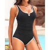 Tempt Me Womens One Piece Swimsuit – Tummy Control Bathing Suit V Wired Ribbed Full Coverage 2026 Swimwear(Black and White)