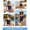 Tempt Me Womens One Piece Swimsuit – Tummy Control Bathing Suit V Wired Ribbed Full Coverage 2026 Swimwear(Navy Blue and White)