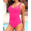 Tempt Me Womens One Piece Swimsuit – Tummy Control Bathing Suit V Wired Ribbed Full Coverage 2026 Swimwear(Neon Pink)