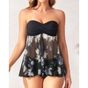 Tempt Me Womens Two Piece Bathing Suits Halter Bandeau Tankini Top Flyaway Swimsuit with Bottoms Tummy Control Swimwear(Black White Floral)