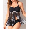 Tempt Me Womens Two Piece Bathing Suits Halter Bandeau Tankini Top Flyaway Swimsuit with Bottoms Tummy Control Swimwear(Black White Floral)
