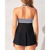 Tempt Me Womens Two Piece Bathing Suits Halter Bandeau Tankini Top Flyaway Swimsuit with Bottoms Tummy Control Swimwear(Black White Striped)