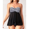 Tempt Me Womens Two Piece Bathing Suits Halter Bandeau Tankini Top Flyaway Swimsuit with Bottoms Tummy Control Swimwear(Black White Striped)