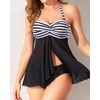 Tempt Me Womens Two Piece Bathing Suits Halter Bandeau Tankini Top Flyaway Swimsuit with Bottoms Tummy Control Swimwear(Black White Striped)