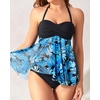 Tempt Me Womens Two Piece Bathing Suits Halter Bandeau Tankini Top Flyaway Swimsuit with Bottoms Tummy Control Swimwear(Blue Leaves)
