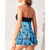 Tempt Me Womens Two Piece Bathing Suits Halter Bandeau Tankini Top Flyaway Swimsuit with Bottoms Tummy Control Swimwear(Blue Leaves)