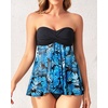 Tempt Me Womens Two Piece Bathing Suits Halter Bandeau Tankini Top Flyaway Swimsuit with Bottoms Tummy Control Swimwear(Blue Leaves)