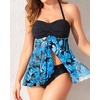 Tempt Me Womens Two Piece Bathing Suits Halter Bandeau Tankini Top Flyaway Swimsuit with Bottoms Tummy Control Swimwear(Blue Leaves)
