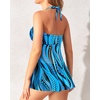 Tempt Me Womens Two Piece Bathing Suits Halter Bandeau Tankini Top Flyaway Swimsuit with Bottoms Tummy Control Swimwear(Blue Ripples)