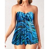 Tempt Me Womens Two Piece Bathing Suits Halter Bandeau Tankini Top Flyaway Swimsuit with Bottoms Tummy Control Swimwear(Blue Ripples)