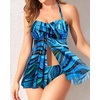 Tempt Me Womens Two Piece Bathing Suits Halter Bandeau Tankini Top Flyaway Swimsuit with Bottoms Tummy Control Swimwear(Blue Ripples)